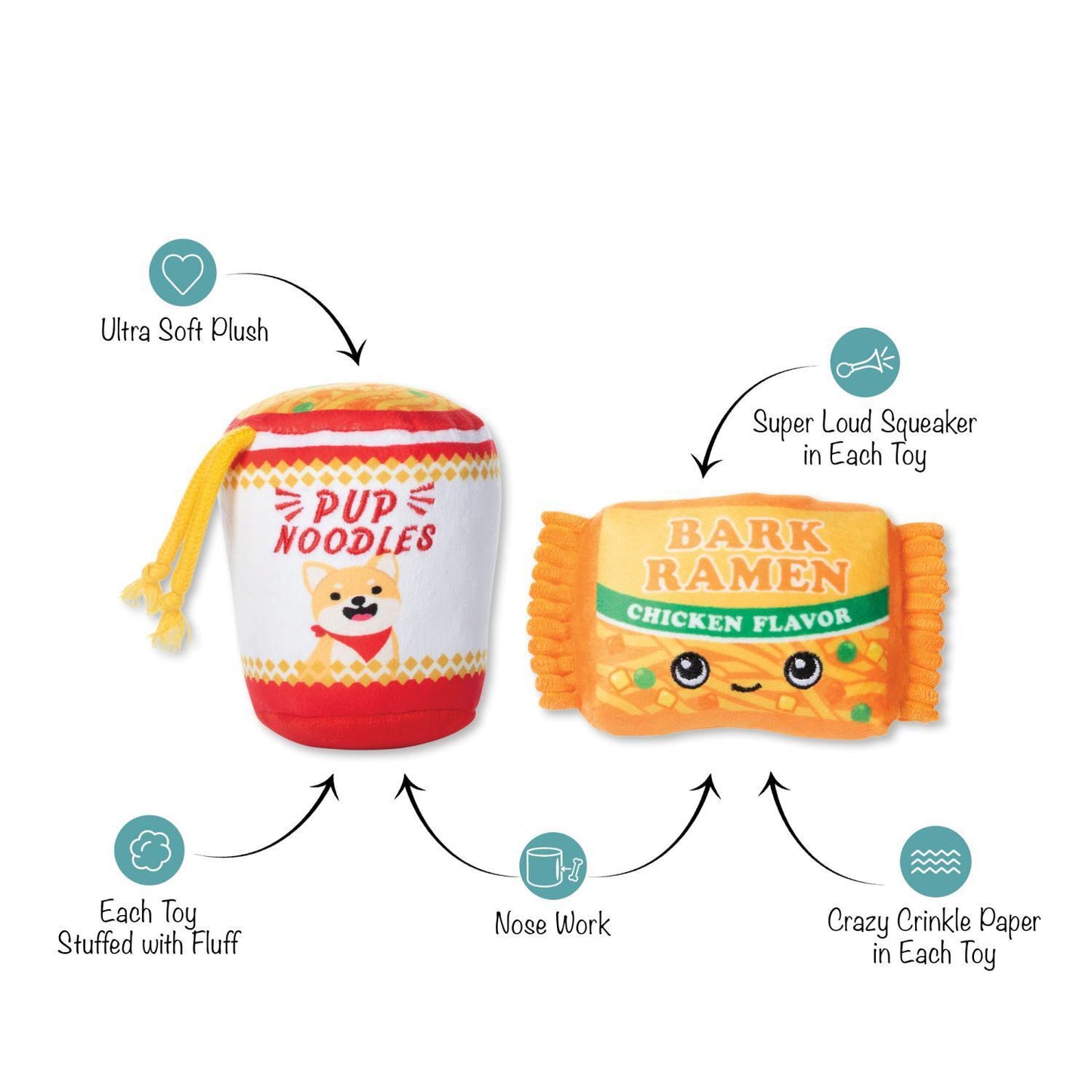 Fringe Studio Nothin But Noodles 2-piece Plush Dog Toys