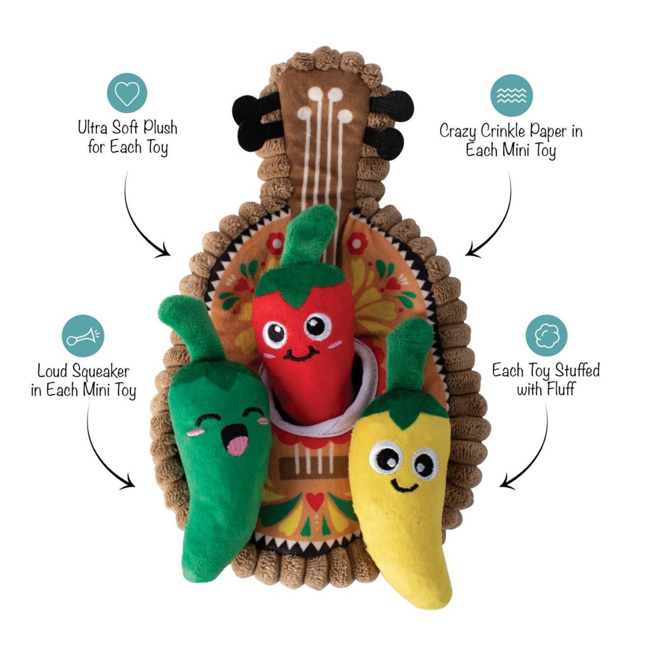 Fringe Studio Fiesta Till You Siesta Guitar & Chili Hide & Seek Burrow Dog Toy