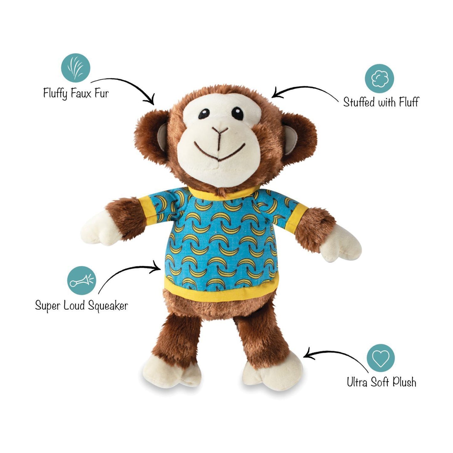 PetShop by Fringe Studio Bananas the Monkey Plush Squeaker Dog Toy