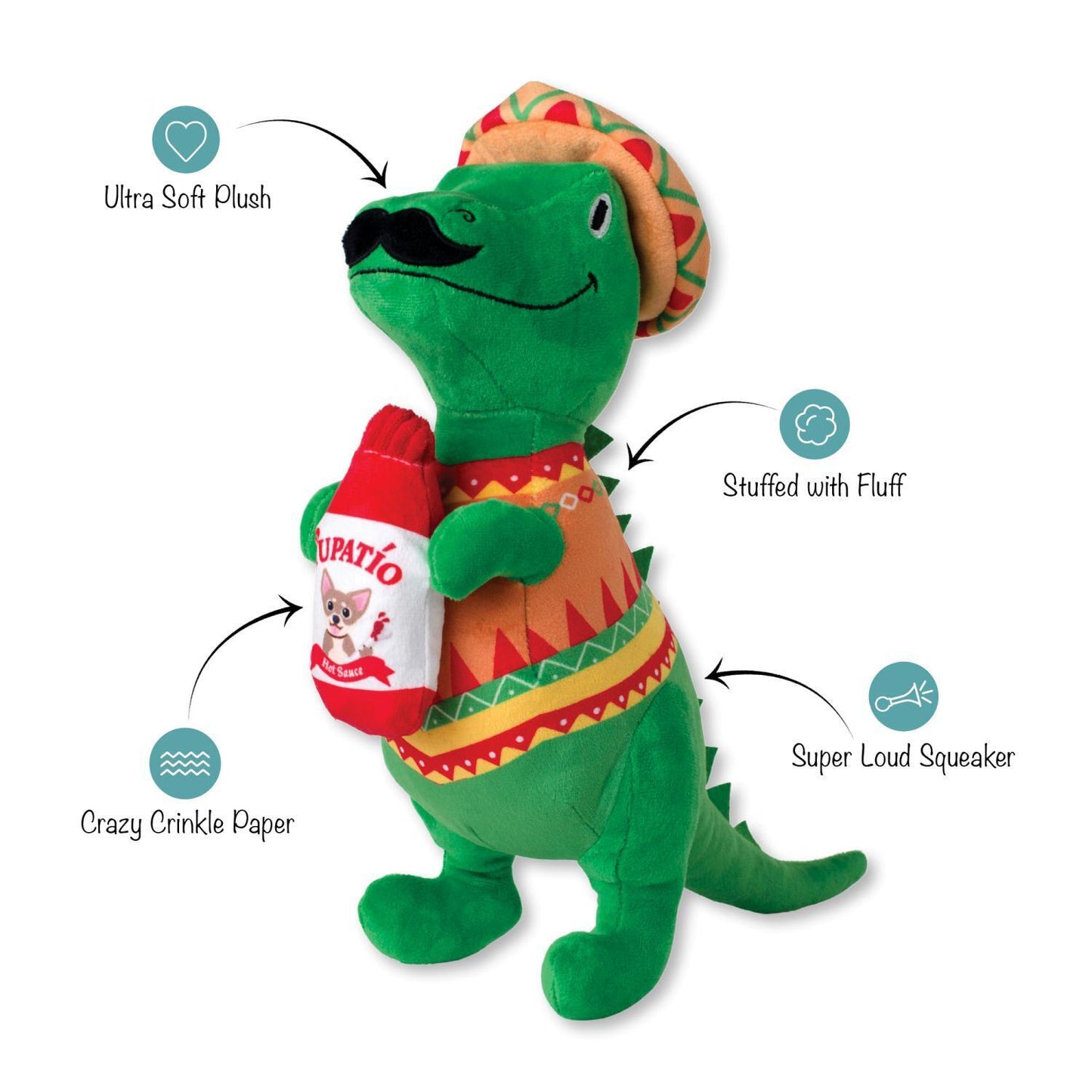 Fringe Studio Fiesta Saurus Dinosaur Plush Dog Toy - Extra Large