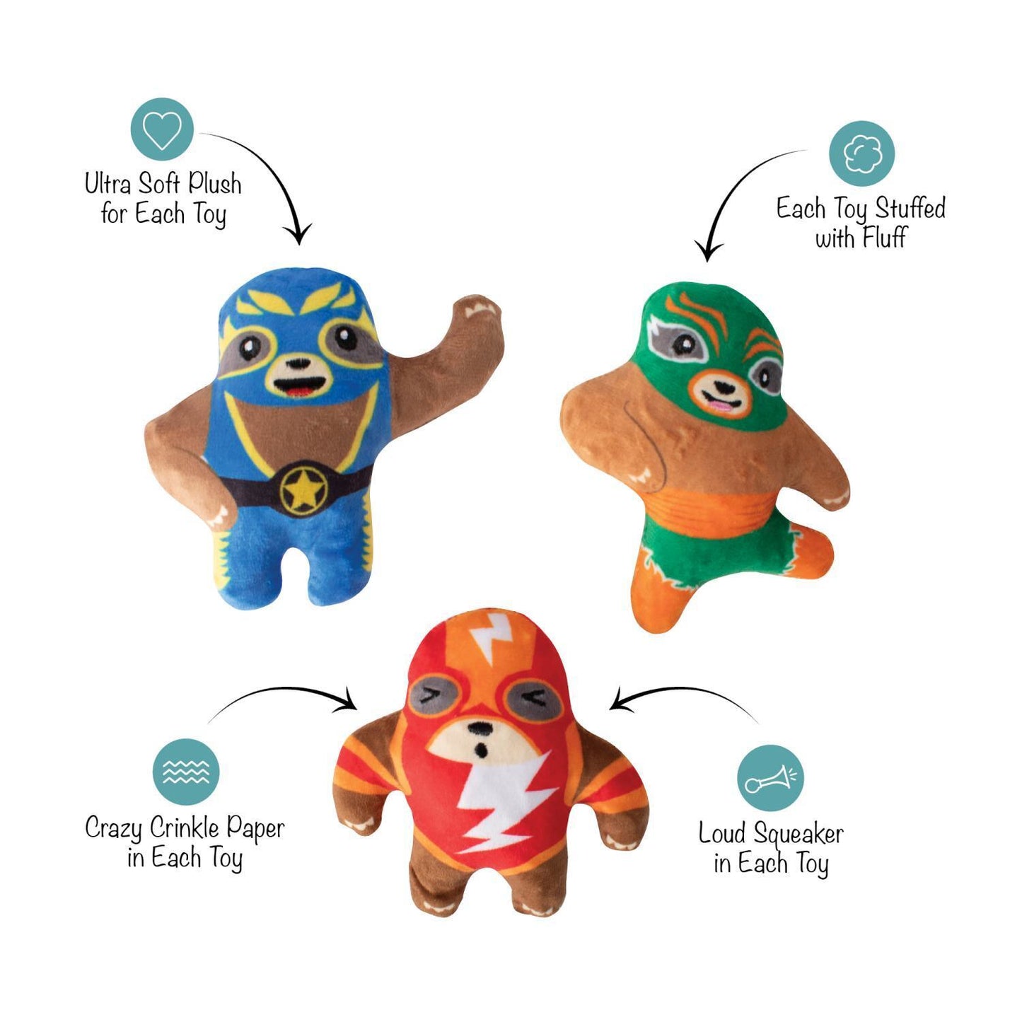 Fringe Studio Little Taste Of Glory Mexican Wrestlers 3-piece Small Dog Toys