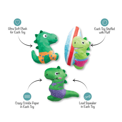 Fringe Studio Rawr-ing Summer Swimming Dinosaurs 3-piece Small Dog Toys