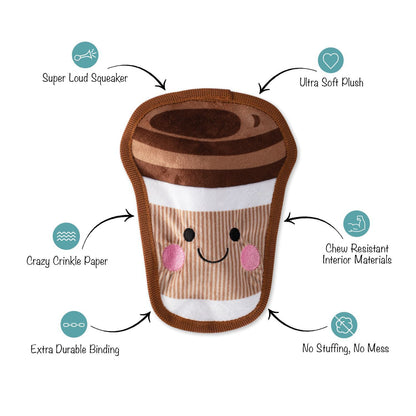 Fringe Studio Happy Coffee No Stuffing Plush Dog Toy