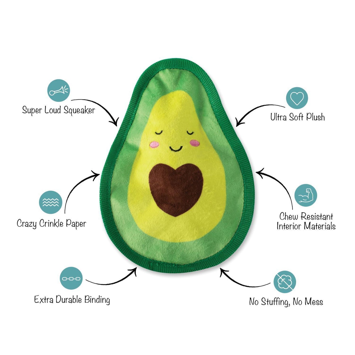 Fringe Studio Avocado Love No Stuffing Plush Dog Toy