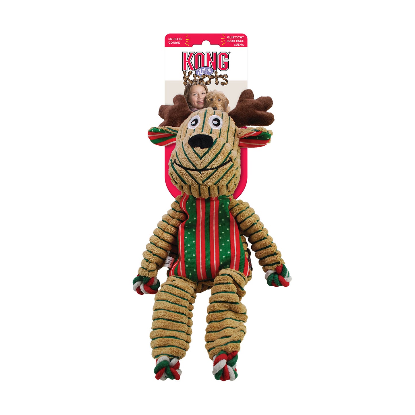 Kong Holiday Floppy Knots Christmas Squeaker Dog Toy - Reindeer
