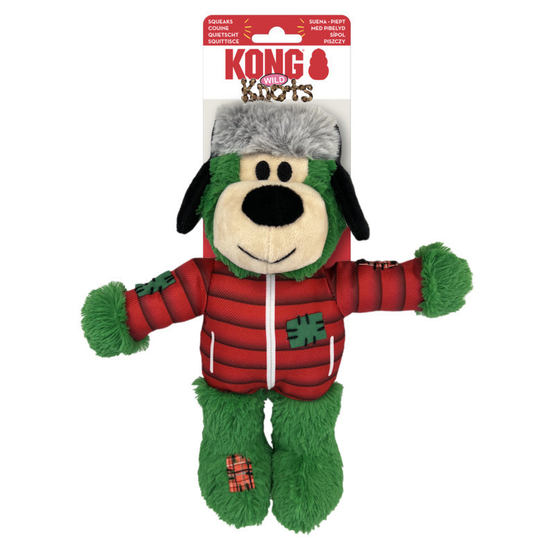 KONG Christmas Holiday Wild Knots Bear - Snuggle Plush Dog Toy - Med/Lge x 3 Pack