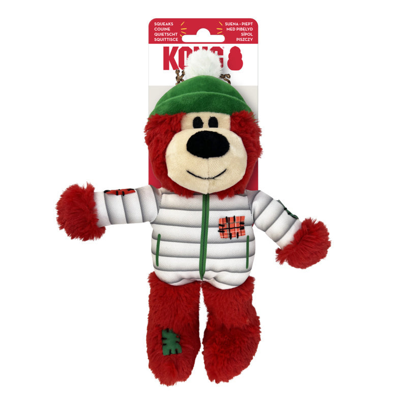 KONG Christmas Holiday Wild Knots Bear - Snuggle Plush Dog Toy - Sm/Med x 3 Pack