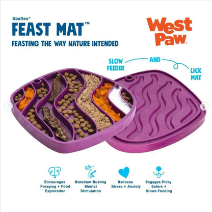 West Paw Feast Lick Mat Slow Feeder for Dogs - Waves Tropic Red
