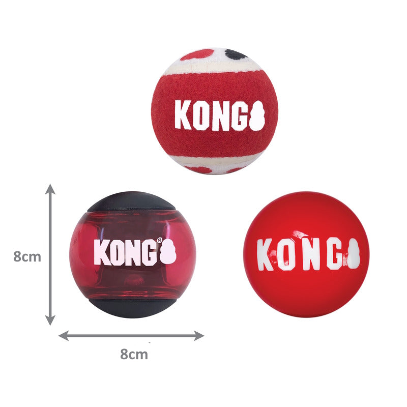 KONG Signature Balls Fetch Dog Toys x 3-Pack Large Assorted