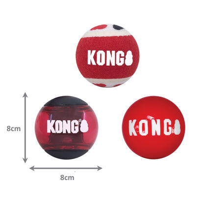 KONG Signature Balls Fetch Dog Toys x 3-Pack Large Assorted