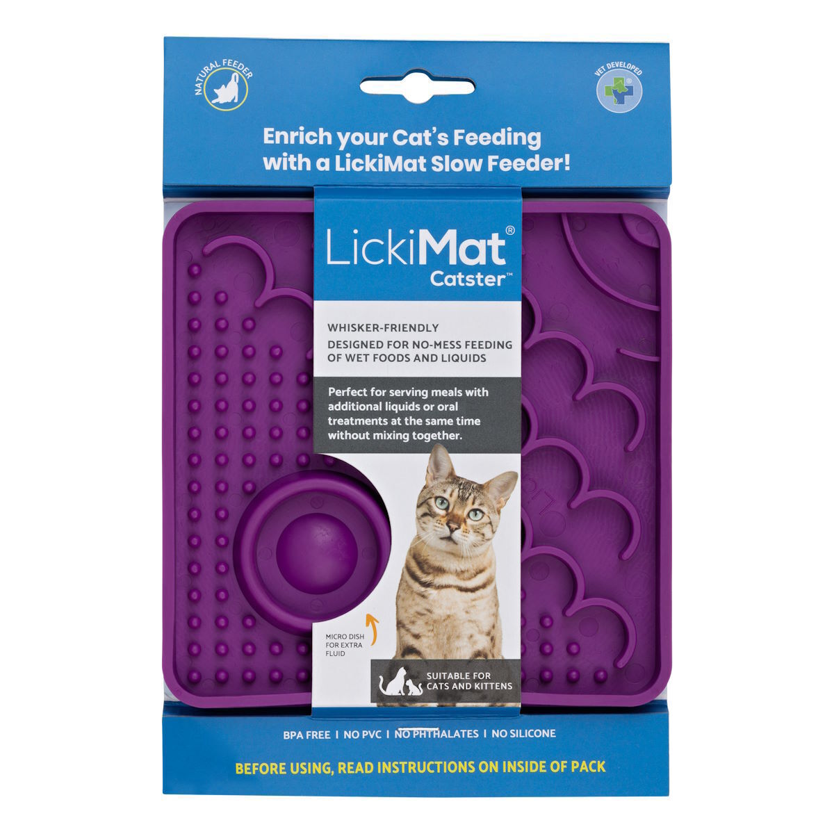 Lickimat Catster Slow Food Bowl Anti-Anxiety Mat for Cats - Purple