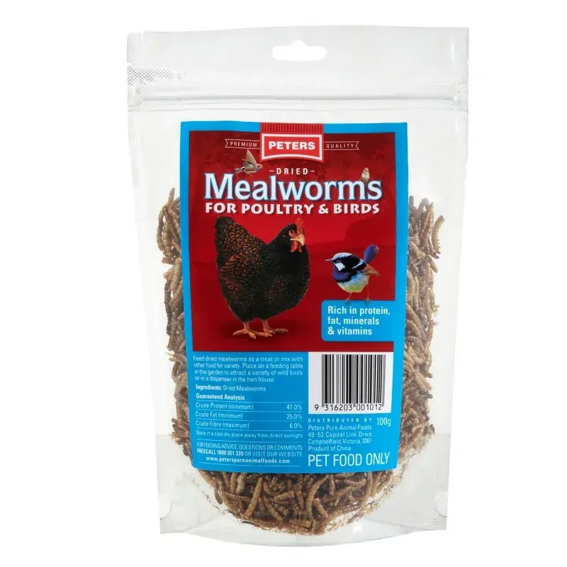 Peters Dried Mealworms For Poultry & Birds 100G