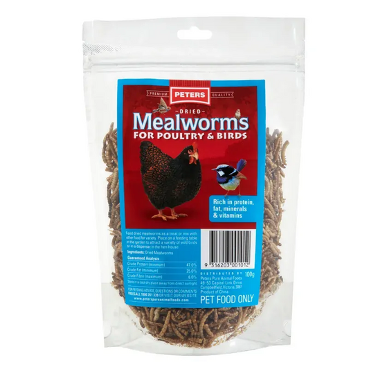 Peters Dried Mealworms For Poultry & Birds 100G