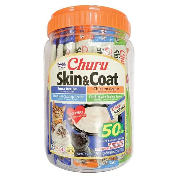 Inaba Churu Puree Skin & Coat Varieties Cat Treats 50 x 14g Tub