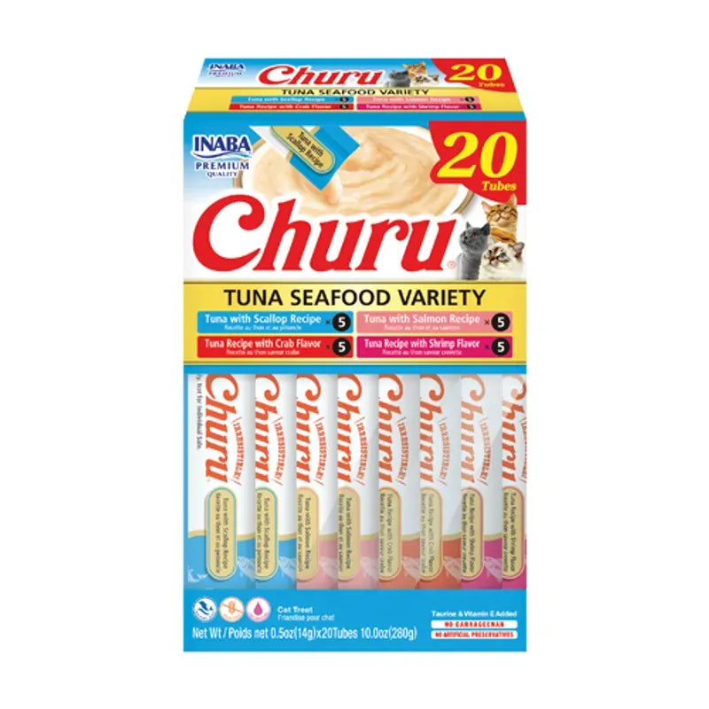Inaba Cat Churu Puree Tuna Seafood Varietie 20Pk Box