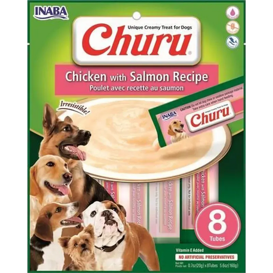Inaba Dog Churu Puree 8P Chkn W Slmn 160G 6Pk(Om6)