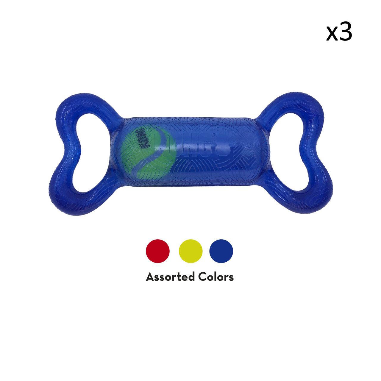 KONG Jumbler Tug Interactive Tough Dog Toy - Bulk Pack of 3 Assorted Colours