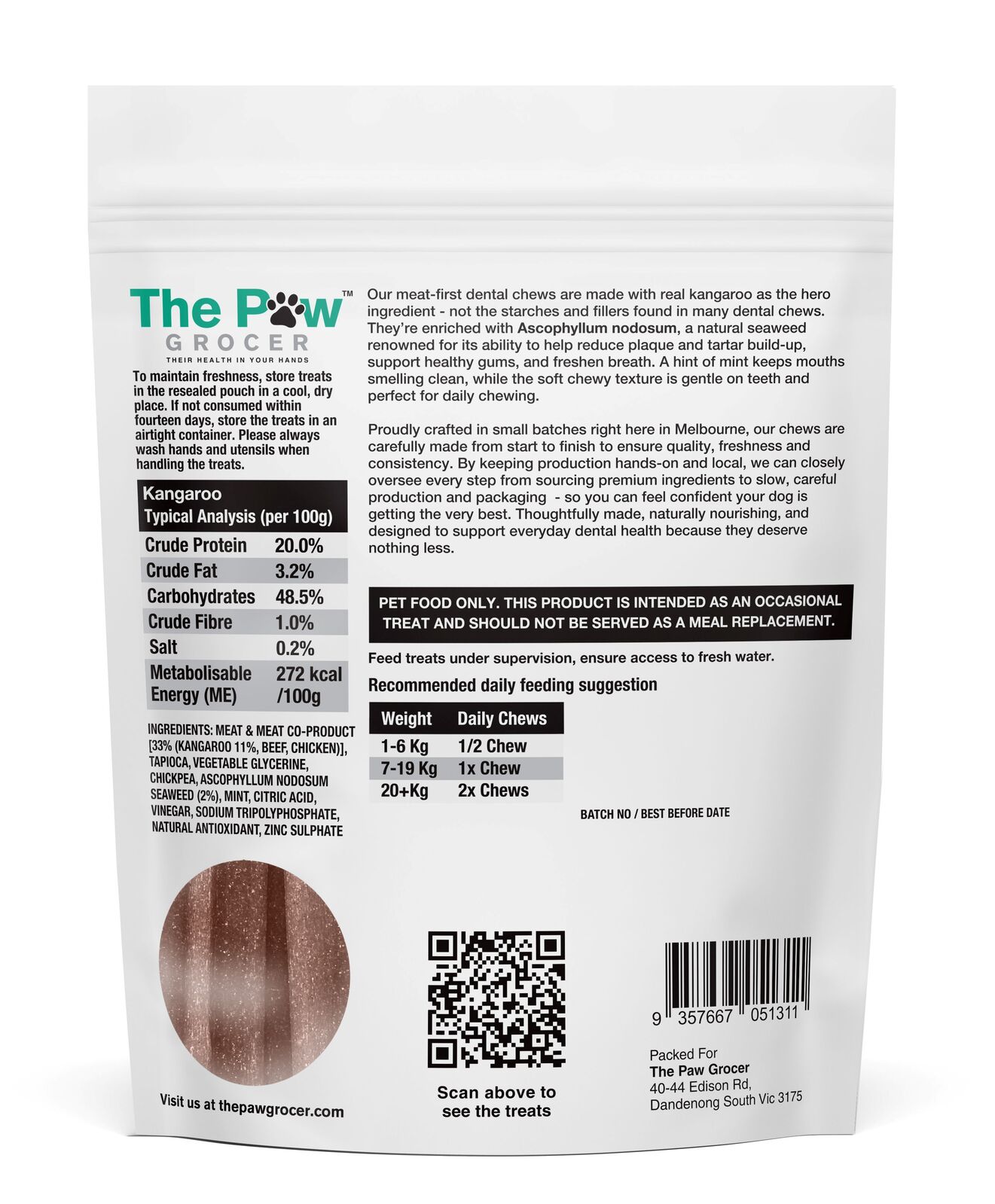 THE PAW GROCER KANGAROO DENTAL CHEW 7 UNITS