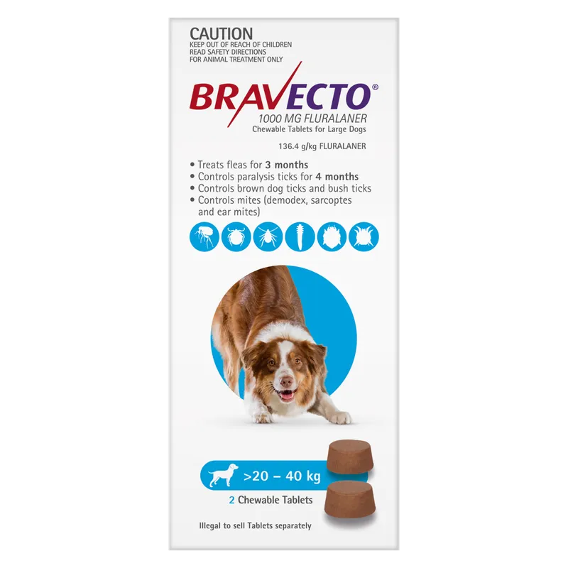 Bravecto Dog Lrg 20Kg - 40Kg Blue (2Pk)