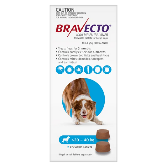 Bravecto Dog Lrg 20Kg - 40Kg Blue (2Pk)