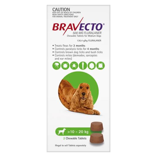 Bravecto Dog Med 10Kg - 20Kg Green (2Pk)