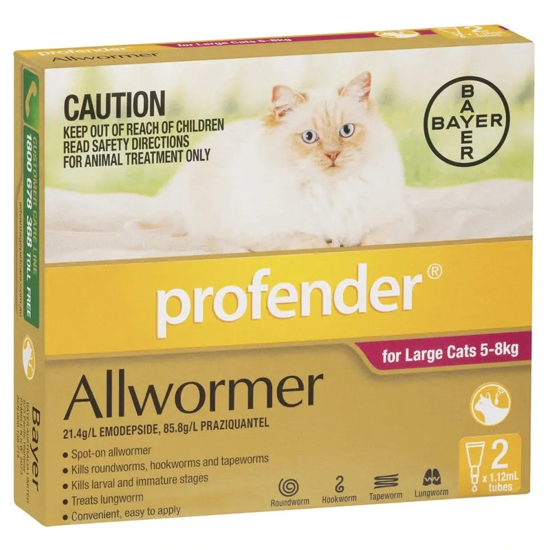 Profender Spot-On Allwormer for Cats 5 to 8kg Red 2 Pipettes