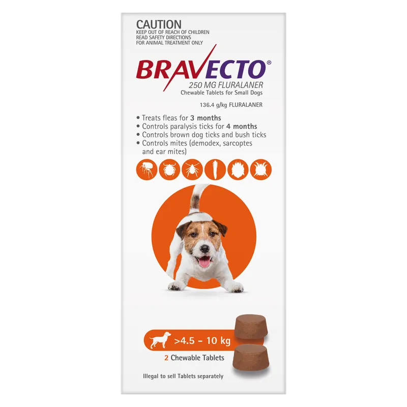 Bravecto Dog Sml 4.5Kg - 10Kg Orange (2Pk)