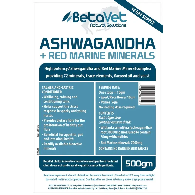 Betavet Ashwagandha and Red Marine Minerals Powder for Horses 500g