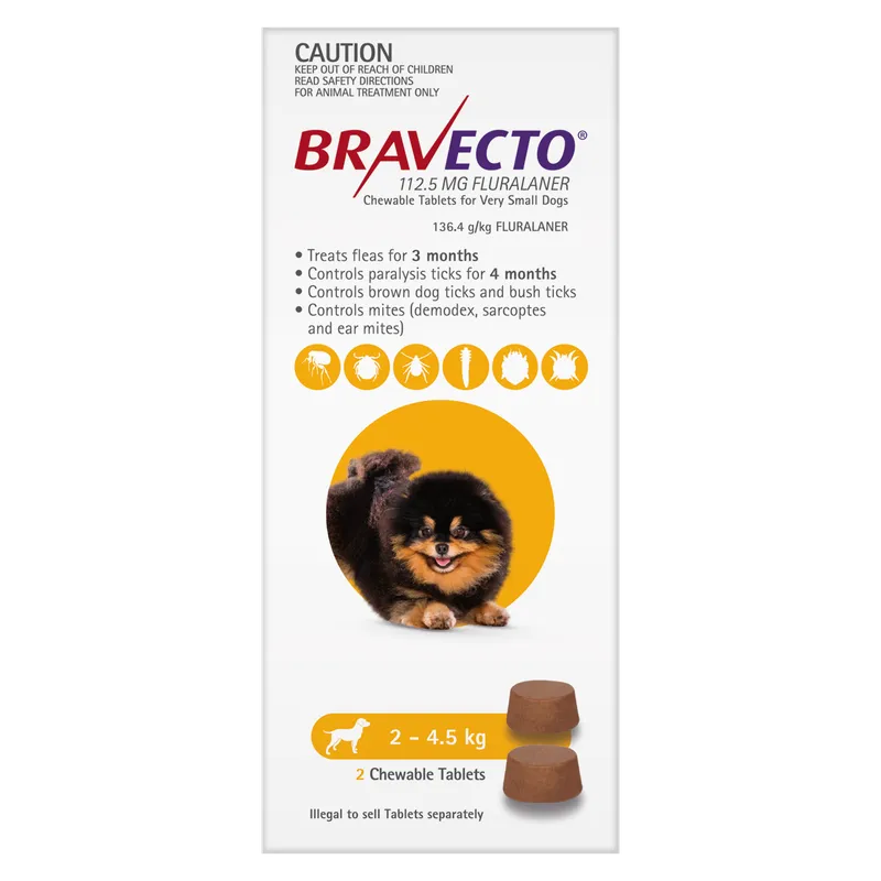 Bravecto Dog X Sml 2Kg - 4.5Kg Yellow (2Pk)