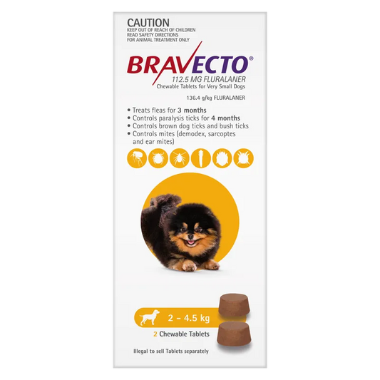 Bravecto Dog X Sml 2Kg - 4.5Kg Yellow (2Pk)
