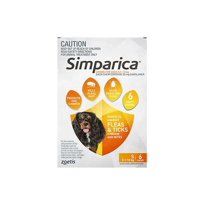 Simparica Chewables for Small Dogs 5.1 to 10kg Orange 6 Pack