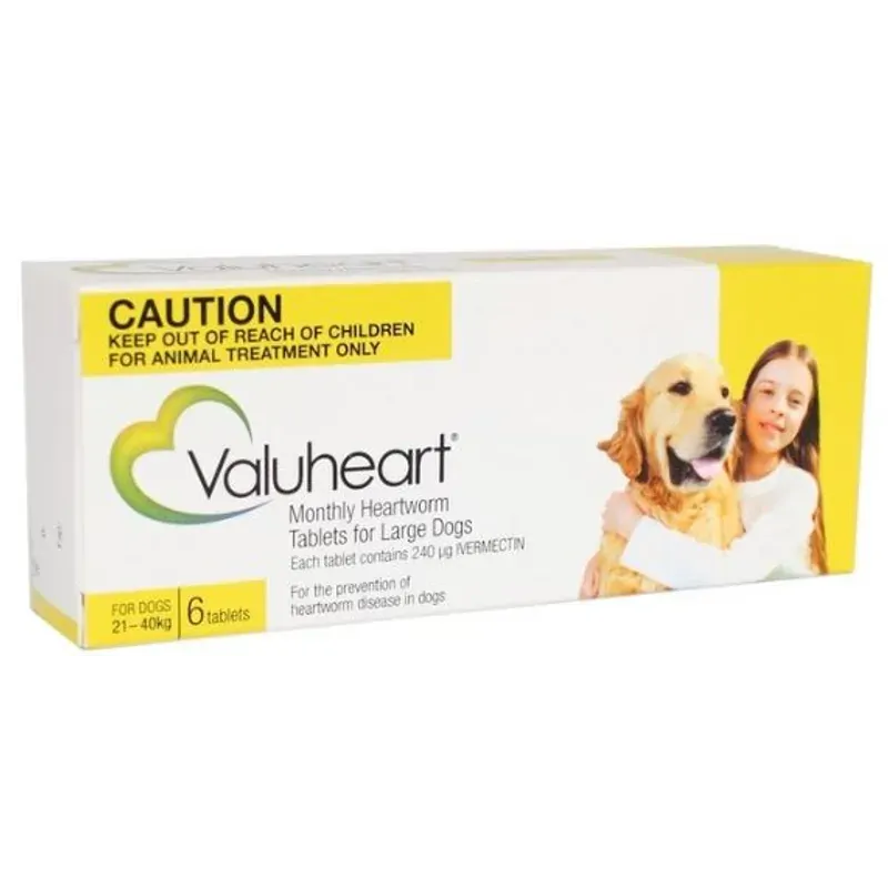 Valuheart Heartworm Tablets for Large Dogs 21-40kg Gold 6 Pack