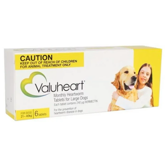 Valuheart Heartworm Tablets for Large Dogs 21-40kg Gold 6 Pack