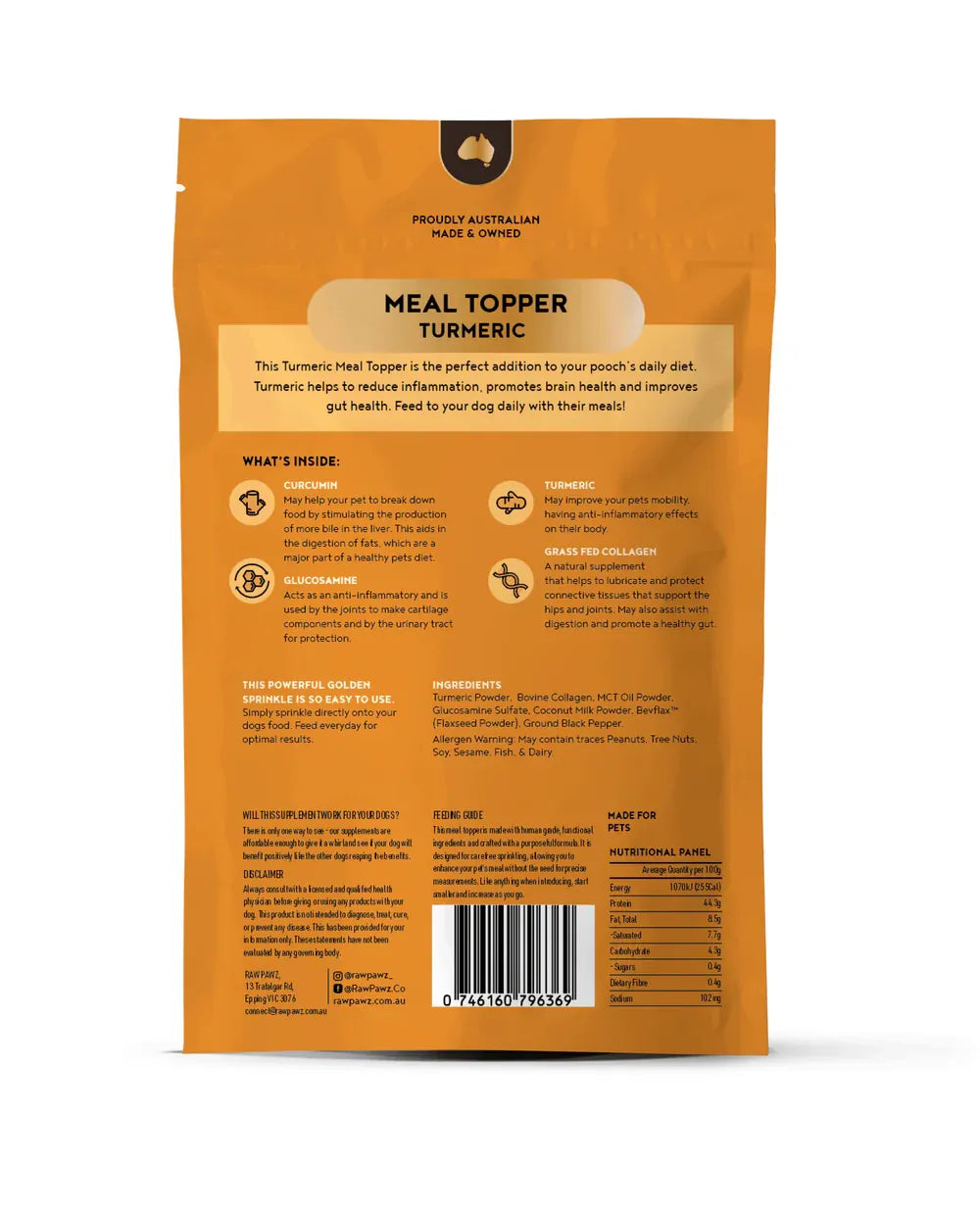 Raw Pawz Anti Inflammatory Turmeric Meal Topper 90G