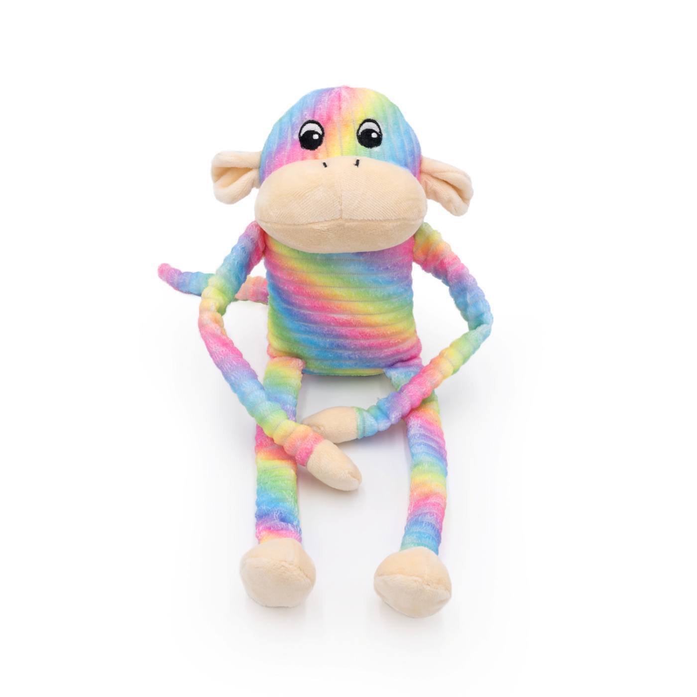 Zippy Paws Spencer the Crinkle Monkey Long Leg Plush Dog Toy - Large Rainbow 