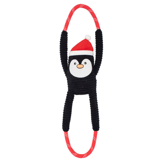 Zippy Paws Plush Squeaker Dog Toy - Christmas Holiday RopeTugz - Penguin