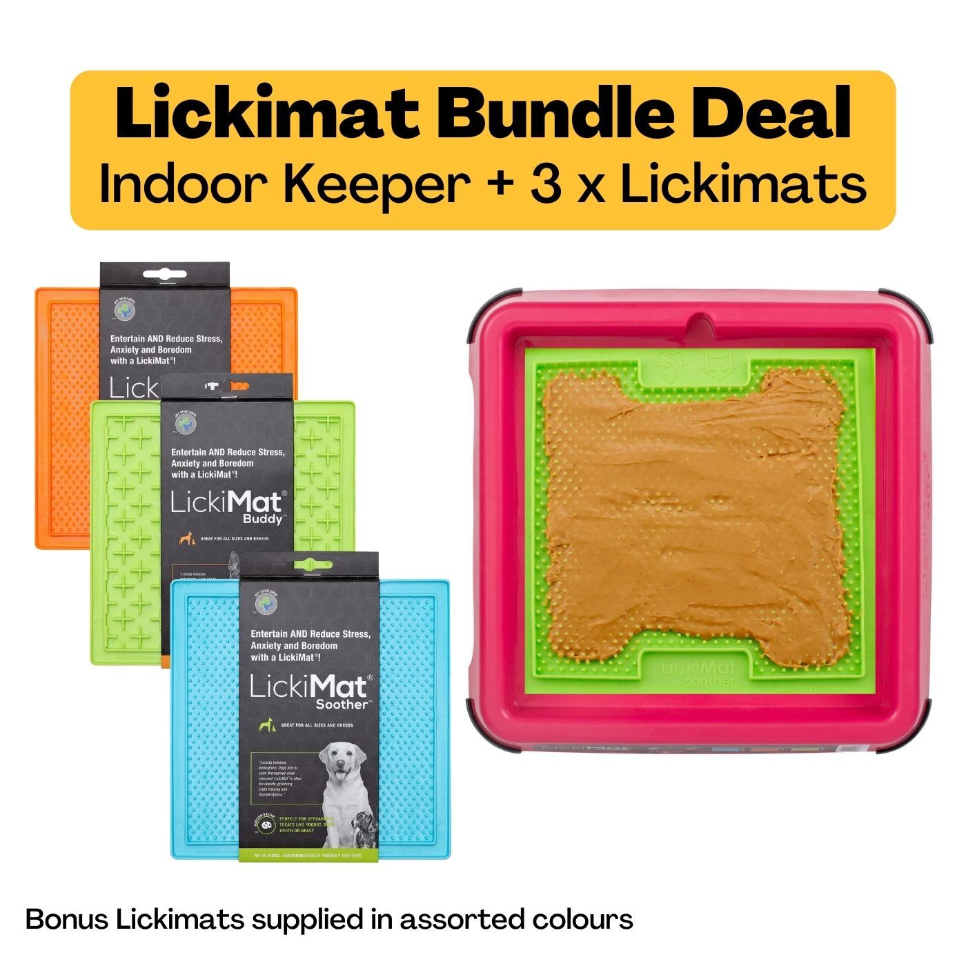 Lickimat Indoor Keeper Bundle with 3 Original Lickimat Slow Dog Feeders